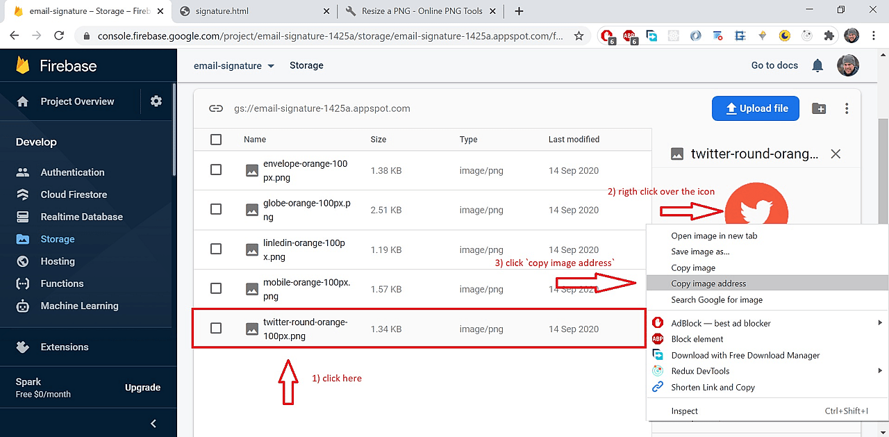 Select the icon, right click on the icon preview and copy the image address from the context menu.