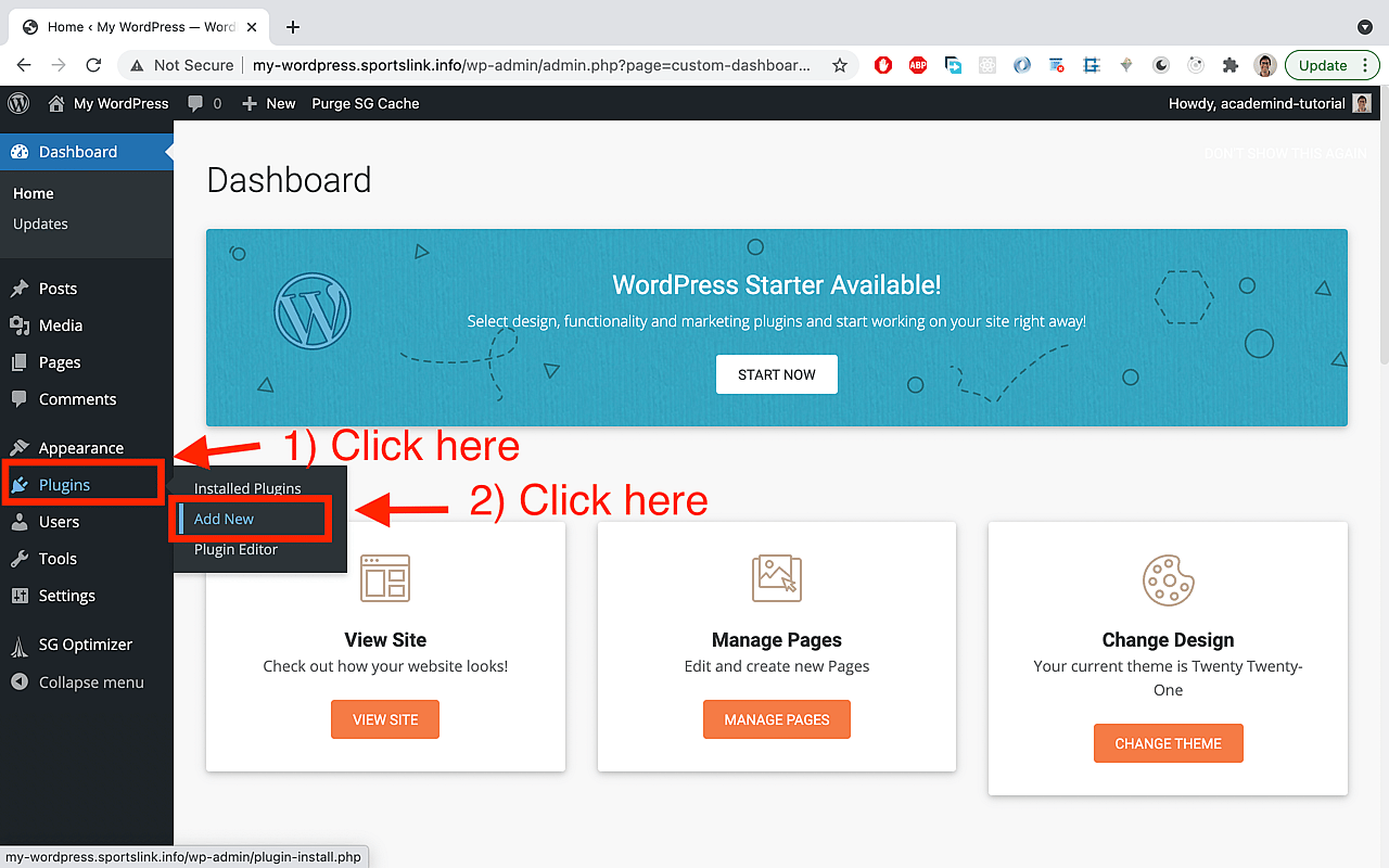 Click on 'Plugins' in the sidebar and 'Add new'.
