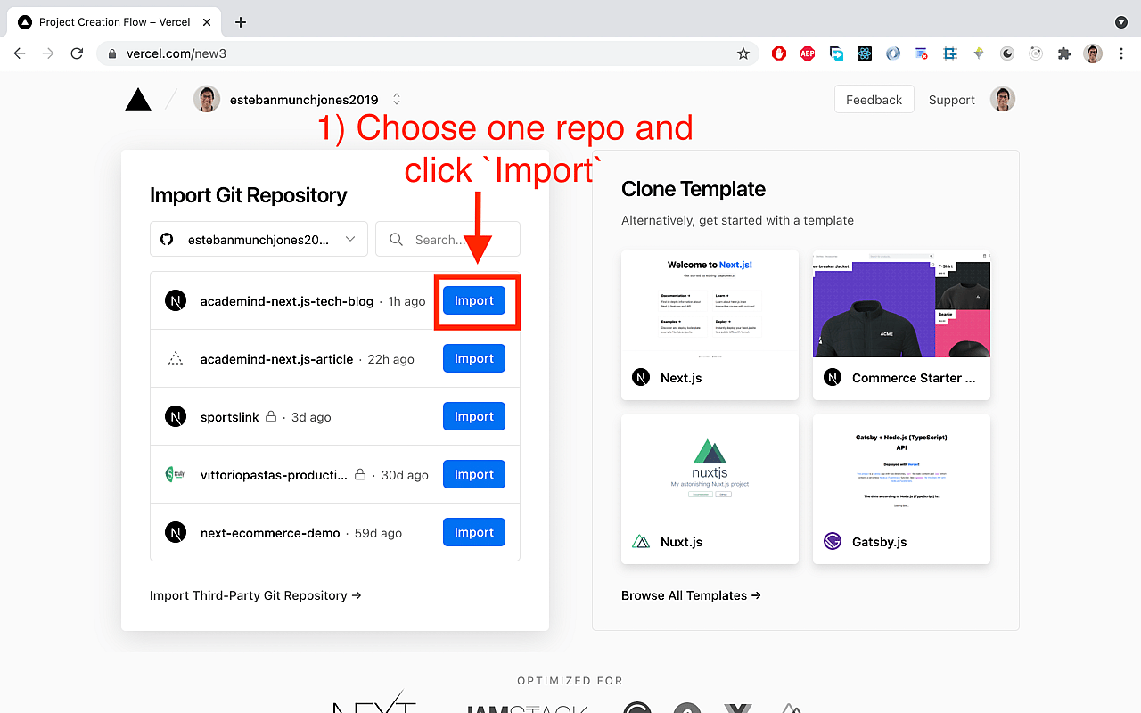 Connect your GitHub repository to which you pushed your code.