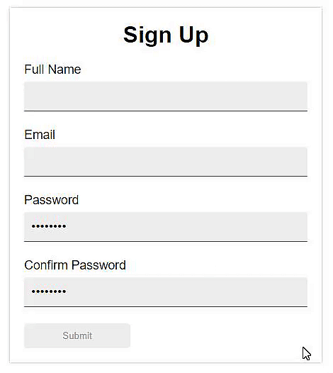 The final form with working validation.