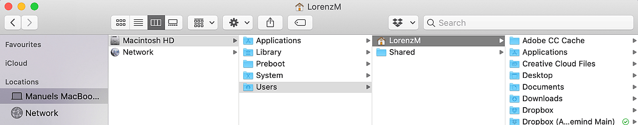 Select your device in locations on the Mac