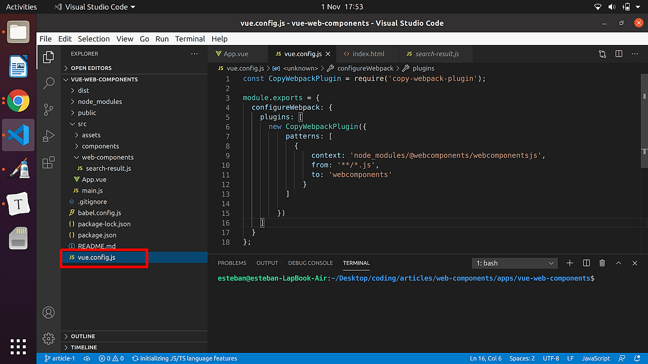 Editing the Vue config file
