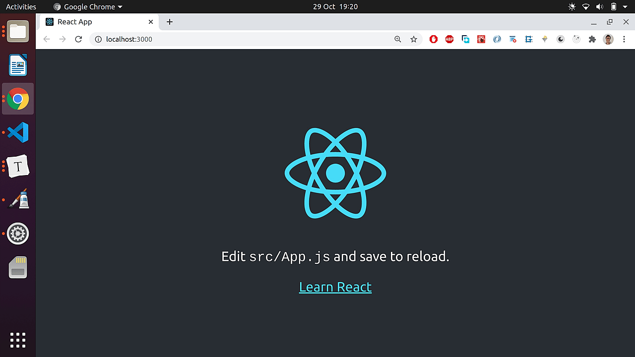 A plain starting React project running in the browser
